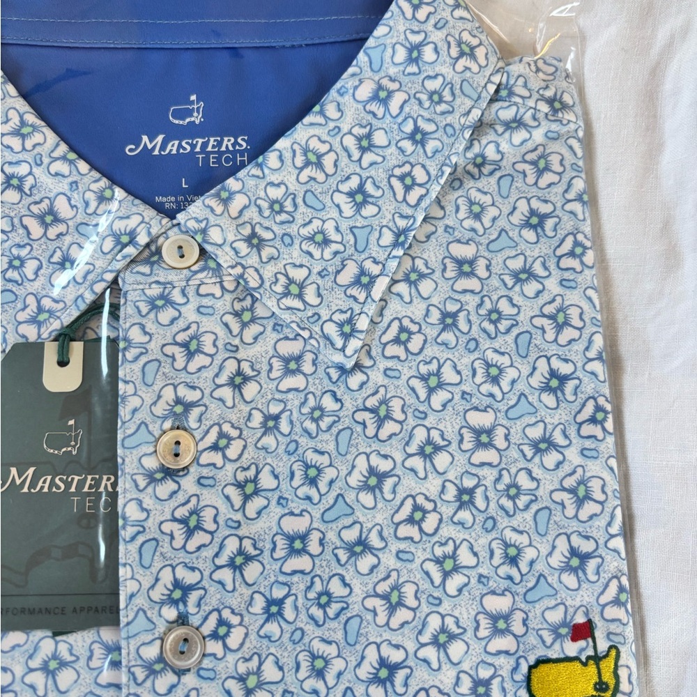 Masters Light Blue Floral Performance Polo with Yellow Logo - Picture 2 of 3